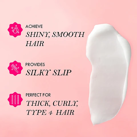 Image 3 - A dollop of hair cream is shown against a pink background, with text stating Achieve shiny, smooth hair, Provides silky slip, and Perfect for thick, curly, type 4 hair.
Image 4 - A bottle of Mielle Pomegranate & Honey Moisturizing and Detangling Conditioner sits against a pink background, surrounded by pomegranate seeds; visible text includes HOW TO USE, CLEANSE, PRIME, and DEFINE, with instructions for each step.