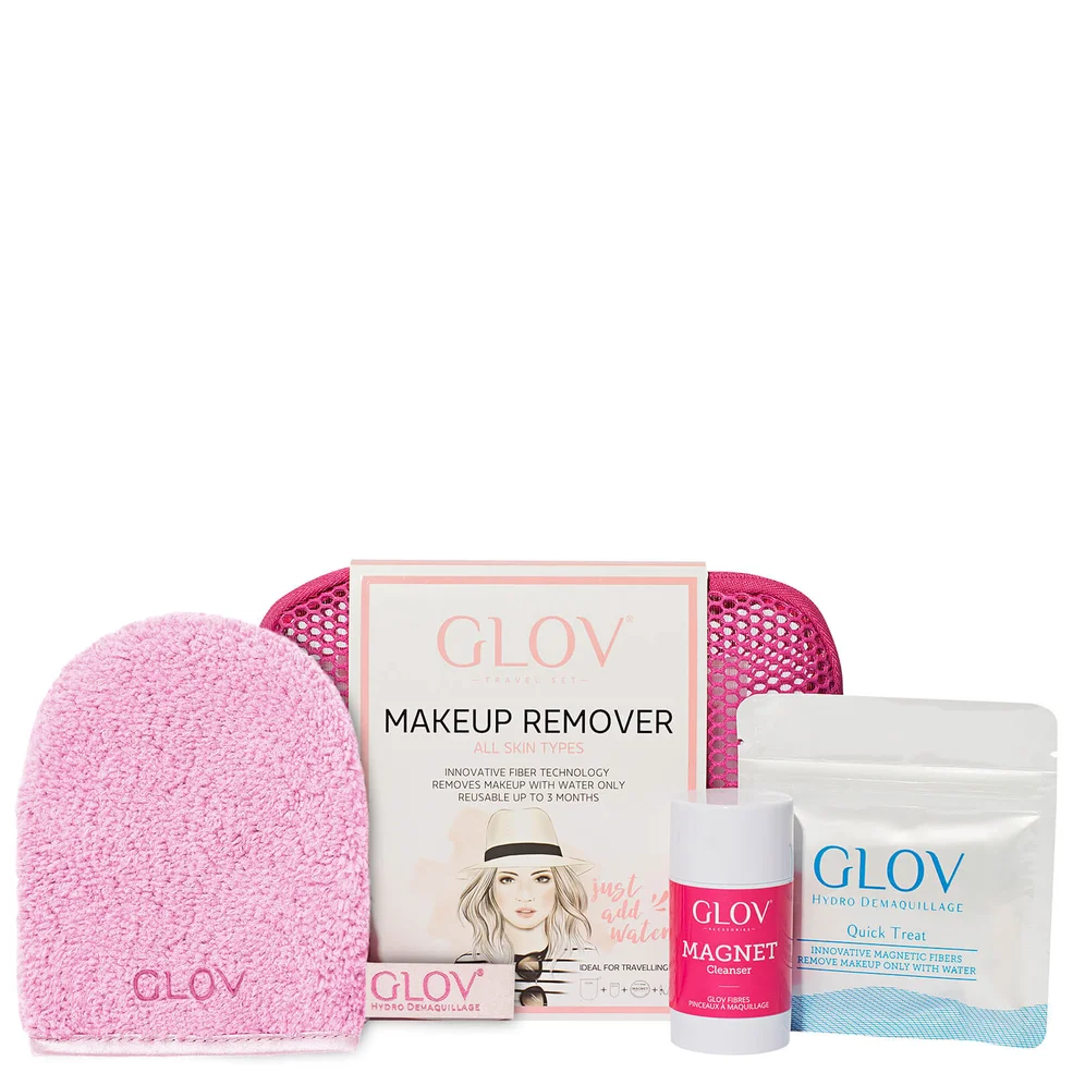 Glov® Pink Travel Water-Only Makeup Removing Mitt for All Skin Types with Fiber Soap Set (Worth £26.70) Image 1