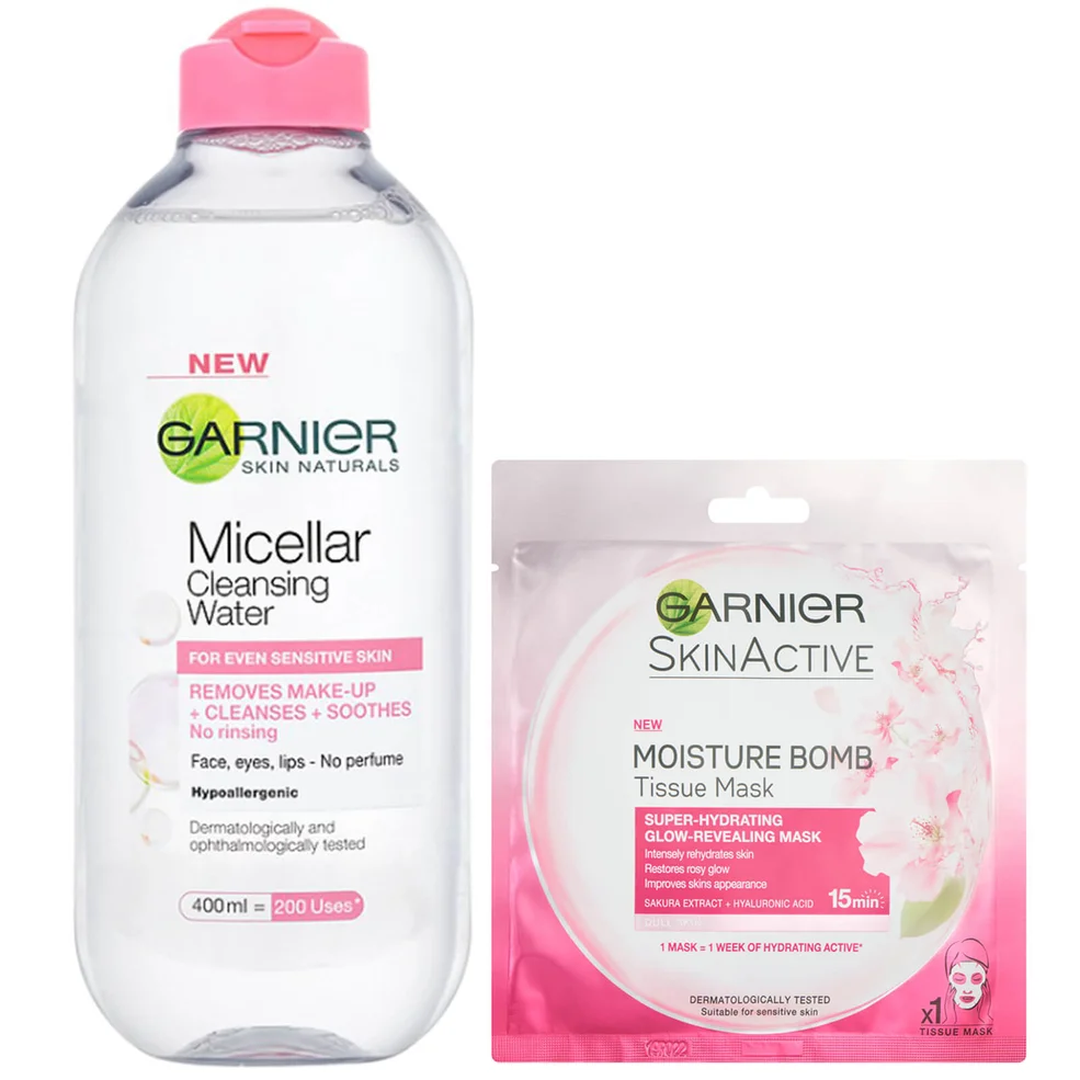 Garnier Micellar Water Sensitive Skin and Hydrating Moisture Bomb Face Sheet Mask Kit Exclusive (Worth £8.98) Image 1