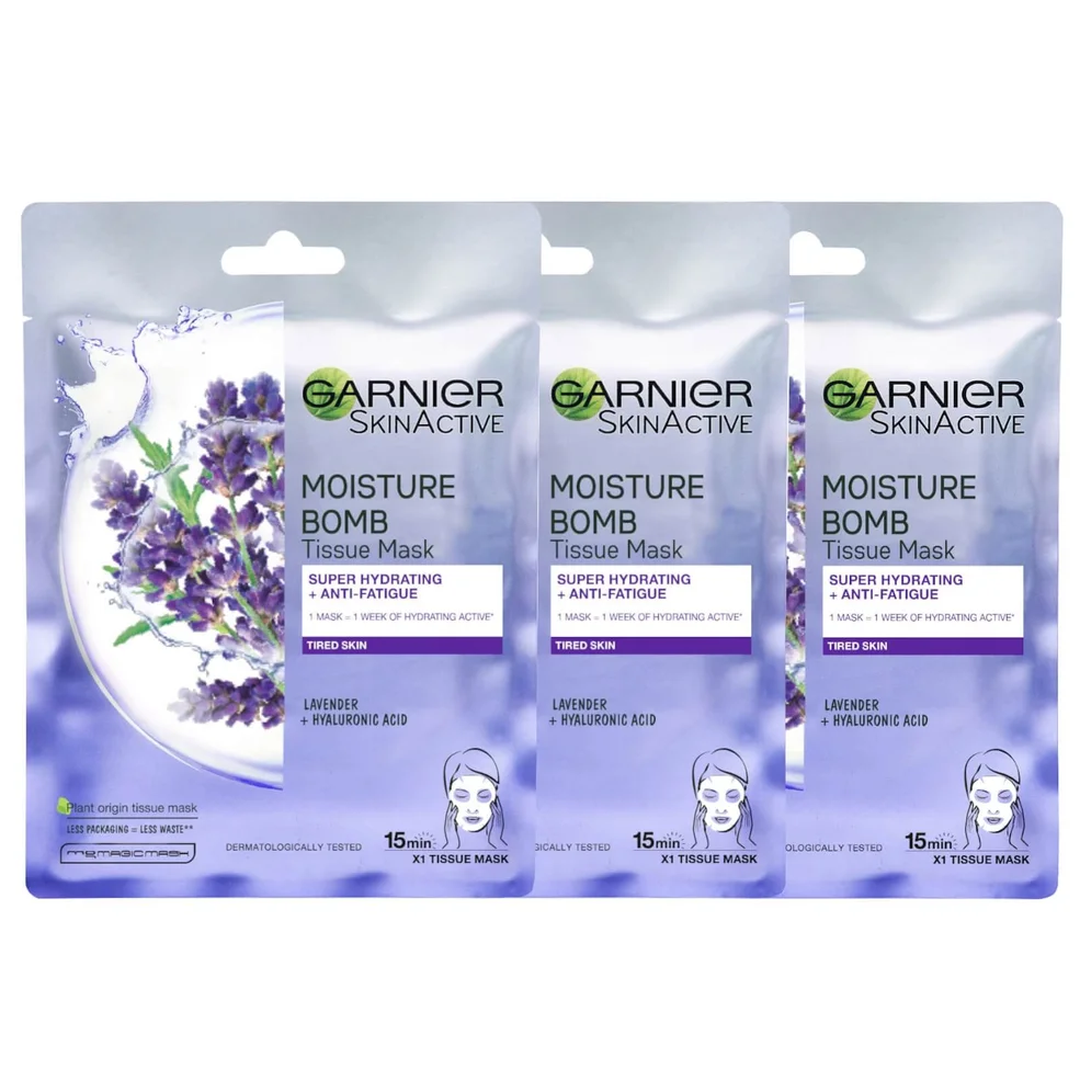Garnier Moisture Bomb Lavender Hydrating Face Sheet Mask X 3 Image 1