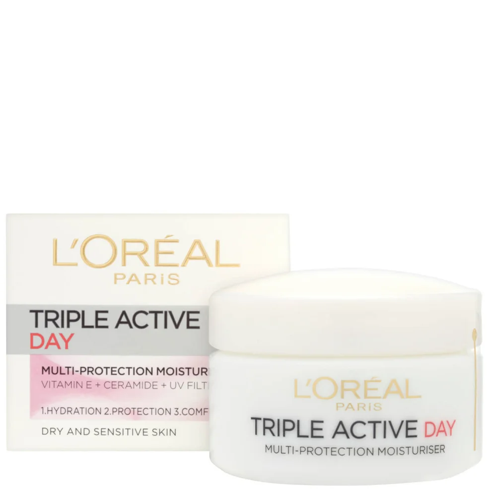 L'Oréal Paris Dermo Expertise Triple Active Day Multi-Protection Moisturiser - Dry / Sensitive Skin (50ml) Image 1