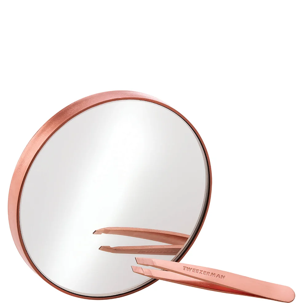 Tweezerman Rose Gold Mini Slant Tweezer and 10x Mirror Image 1