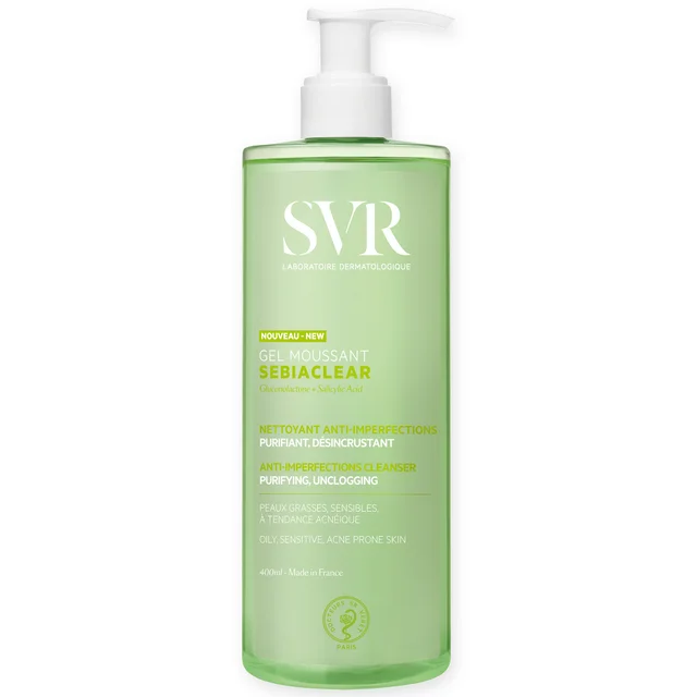 SVR SEBIACLEAR Foaming Purifying, Soap-Free Salicylic Acid Face & Body Cleanser for Oily, Acne-Prone, Combination Skin, 400ml