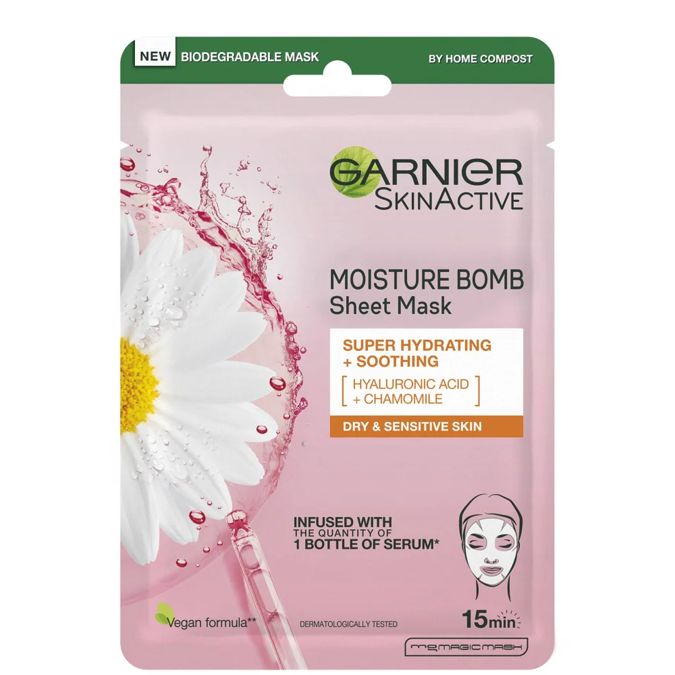 Garnier Moisture Bomb Camomile Hydrating Face Sheet Mask for Dry and Sensitive Skin 28g Image 1