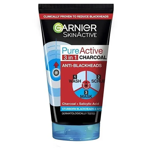 Garnier Pure Active 3in1 Charcoal Blackhead Mask Wash Scrub 150ml