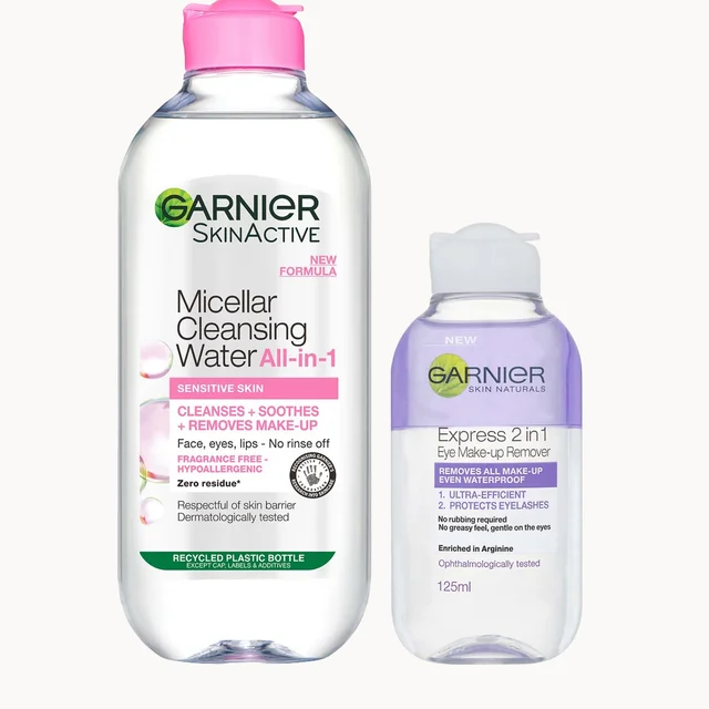 Garnier Face & Eye Cleansing Duo, Micellar Water and Eye Makeup Remover, for Sensitive Skin
