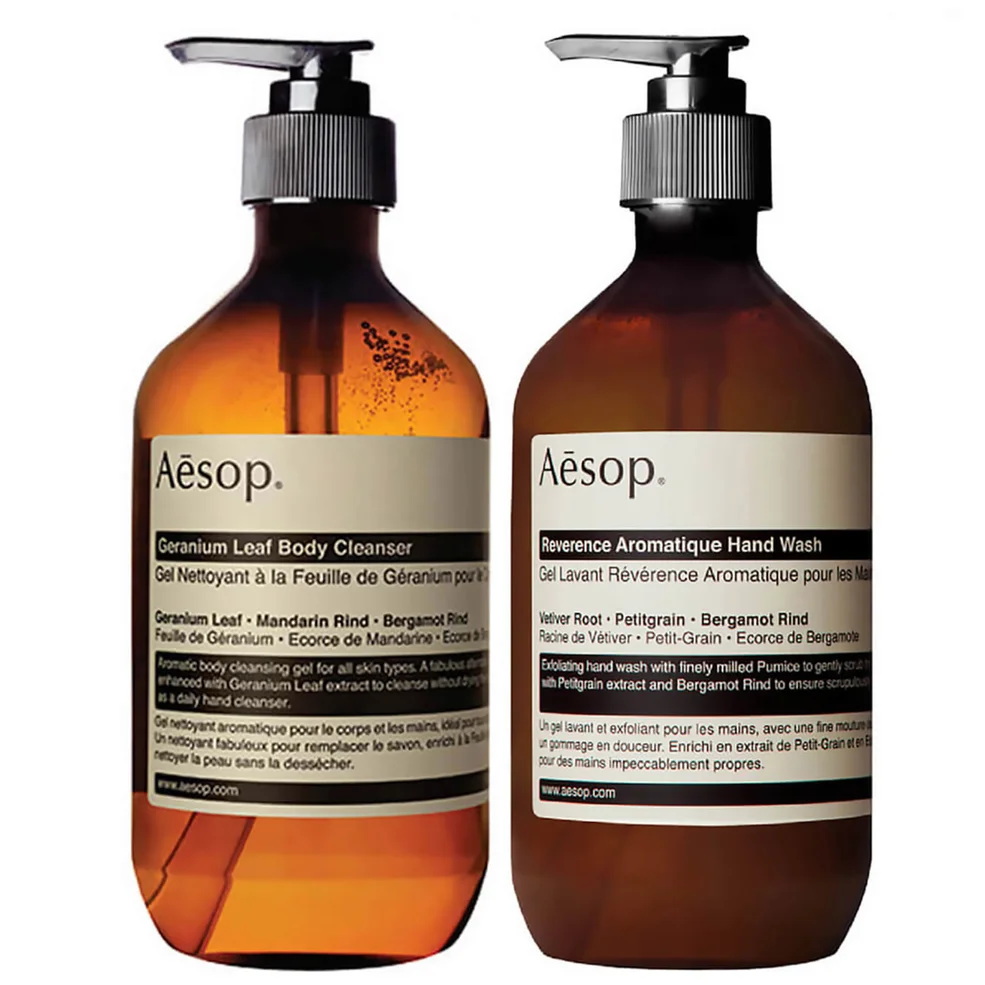Aesop Geranium Cleanser and Reverence Hand Wash Duo Image 1