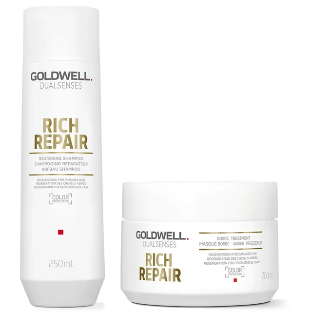 Goldwell Dualsenses Rich Repair Shampoo And 60 Second Treatment Mask Duo For Dry To Severely Damaged Hair (Worth £33.65)