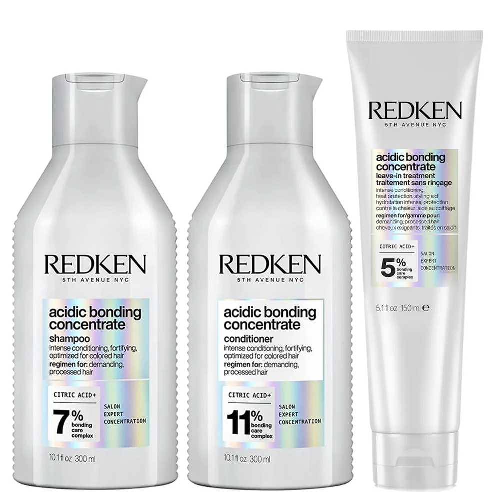 Redken Acidic Bonding Concentrate Shampoo 300ml, Conditioner 300ml and Leave-In Treatment 150ml Bond Repair Bundle Image 1