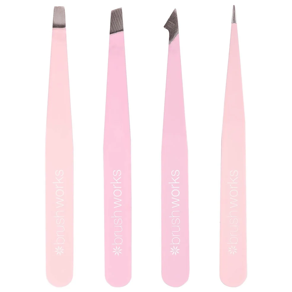 brushworks HD 4 Piece Combination Tweezer Set - Pink Image 1