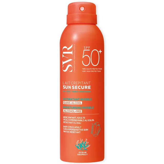 SVR SUN SECURE SPF 50+ Face & Body Fizzy Milk for Sensitive Skin, Water-Resistant, Biodegradable, Reef-Safe, All Ages, 200ml