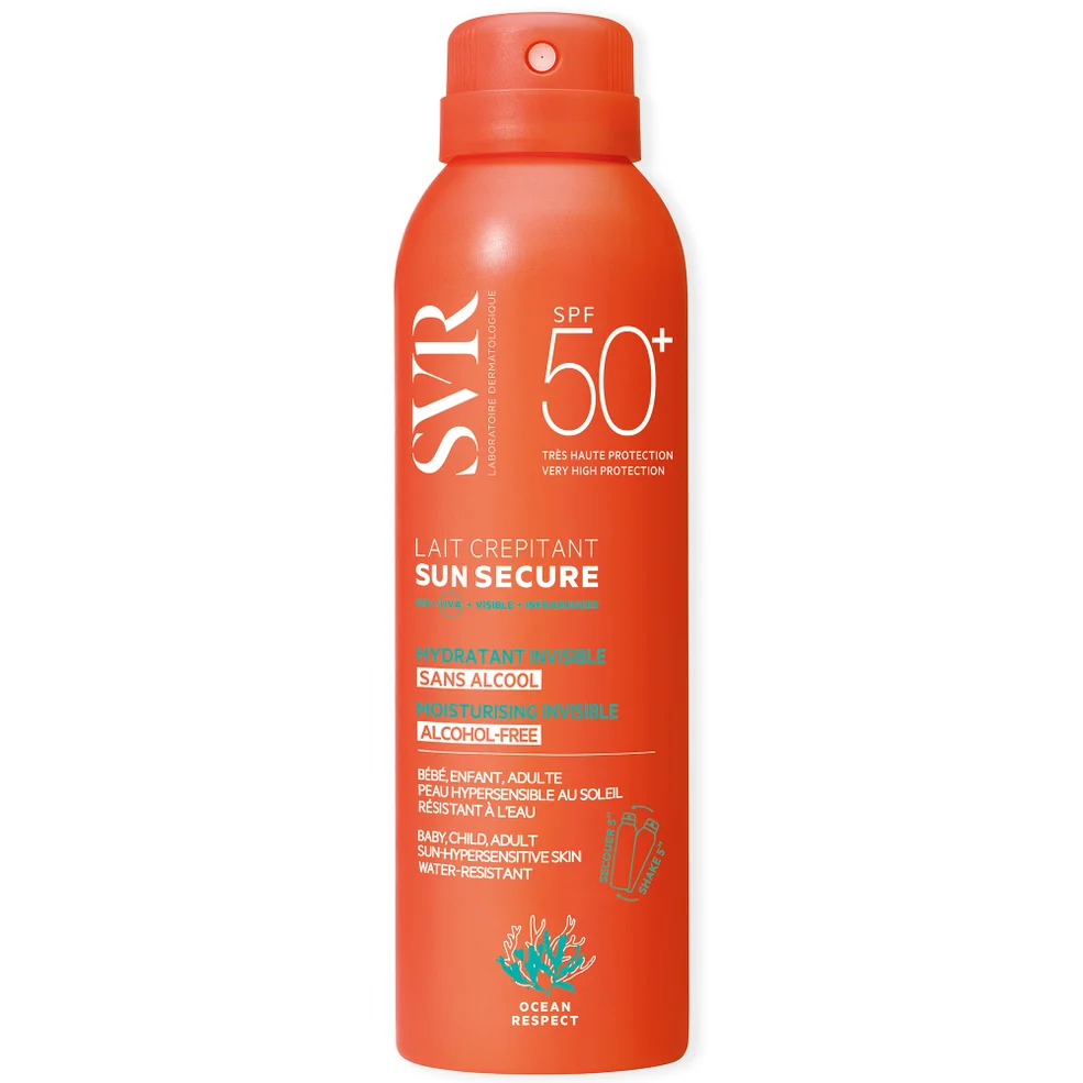 SVR SUN SECURE SPF 50+ Face & Body Fizzy Milk for Sensitive Skin, Water-Resistant, Biodegradable, Reef-Safe, All Ages, 200ml Image 1