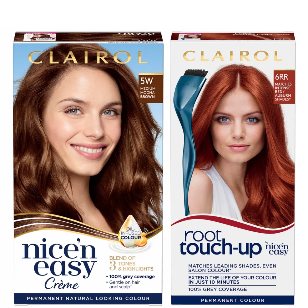 Clairol Root Touch-Up 6RR Intense Red x Nice'n Easy Permanent 5W Medium Mocha Brown Bundle | LOOKFANTASTIC Clairol Root Touch-Up 6RR Intense Red x Nice'n Easy Permanent 5W Medium Mocha Brown Bundle | LOOKFANTASTIC