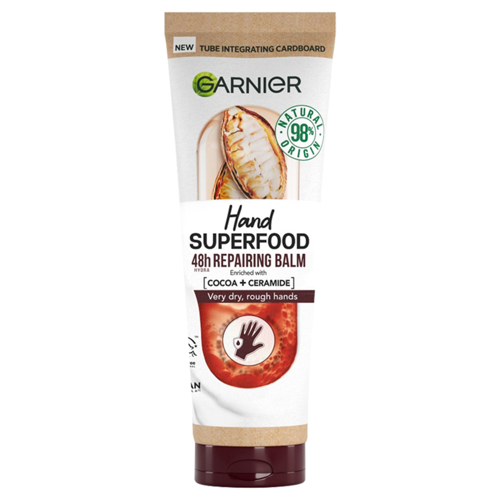 Garnier Vegan Hand Superfood, Repairing Hand Cream with Cocoa and Ceramide for Very Dry, Rough Hands 75ml Image 1