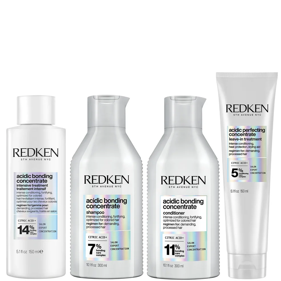 Redken Acidic Bonding Concentrate Intensive Pre-Treatment, Shampoo, Conditioner and Leave-in Treatment Bond Repair Bundle Image 1