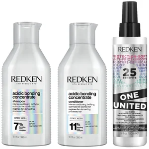 Redken Acidic Bonding Concentrate Shampoo, Conditioner and One United Multi-Benefit Leave-In Treatment Bond Repair Bundle - undefined undefined