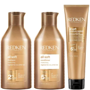 Redken All Soft Shampoo, Conditioner and Moisture Restore Leave-In Treatment, Hydrating Bundle, Softness & Shine, for Dry Hair - undefined undefined