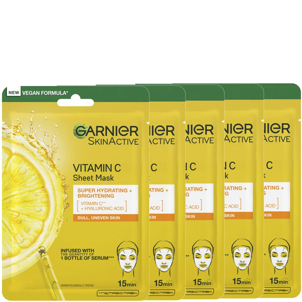 Garnier SkinActive Moisture Bomb Hydrating and Brightening Vitamin C Sheet Mask Set of 5 Image 1