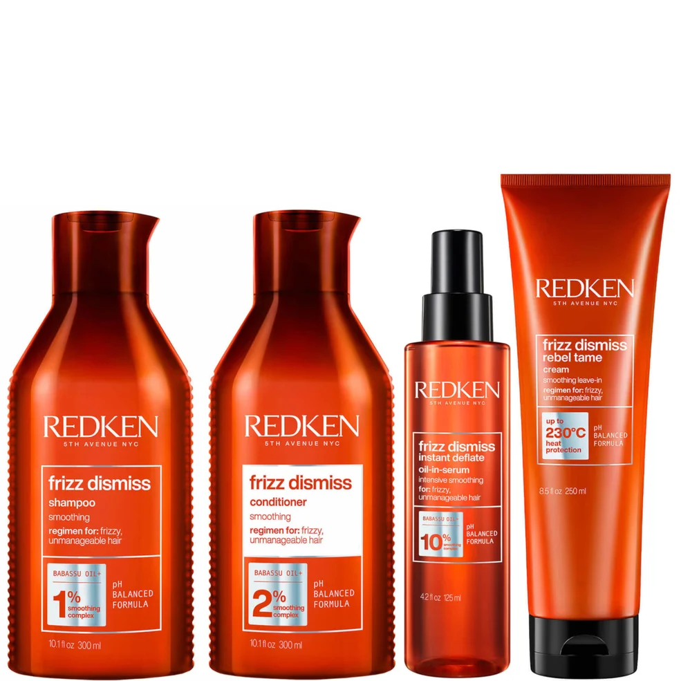 Redken Frizz Dismiss Shampoo, Conditioner, Treatment and Hair Serum Routine for Smoothing Frizzy Hair Image 1