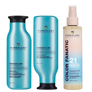 Pureology Strength Cure Shampoo, Conditioner and Color Fanatic Spray Routine for Damaged Hair - undefined undefined