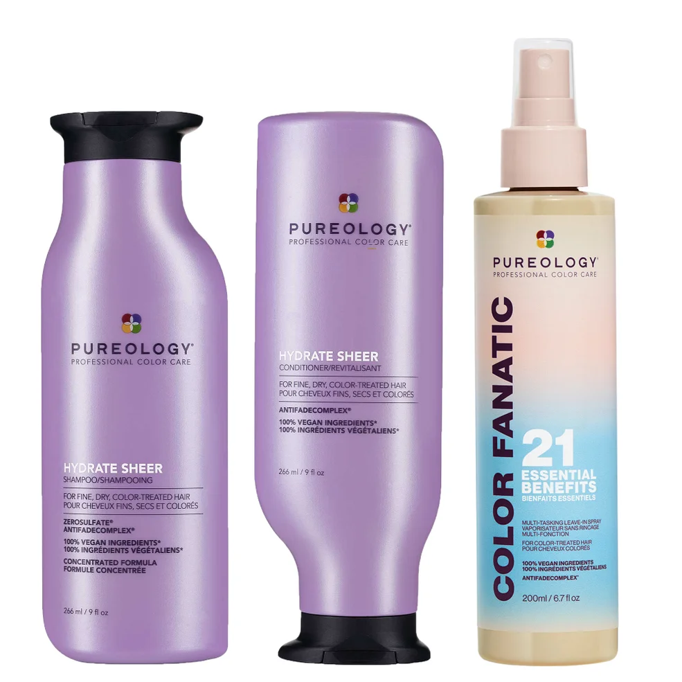 Pureology Hydrate Sheer Shampoo, Conditioner and Color Fanatic Spray Routine for Dry, Colour Treated Hair Image 1