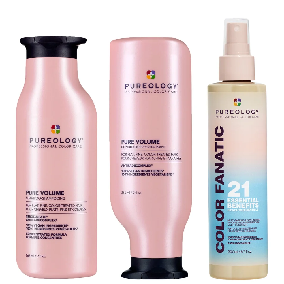 Pureology Pure Volume Shampoo, Conditioner and Color Fanatic Spray Routine for Flat and Fine Hair Image 1