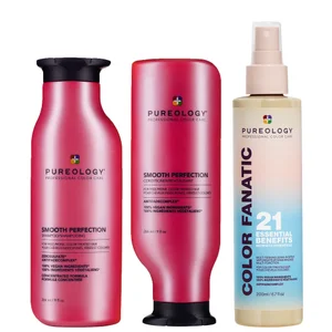 Pureology Smooth Perfection Shampoo, Conditioner and Color Fanatic Spray for Frizz Prone Hair - undefined undefined