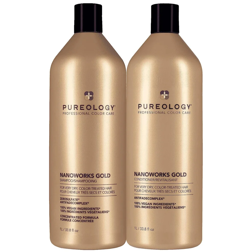 Pureology Nanoworks Gold Shampoo 1000ml and Conditioner 1000ml Routine For Very Dry, Colour Treated Hair Image 1
