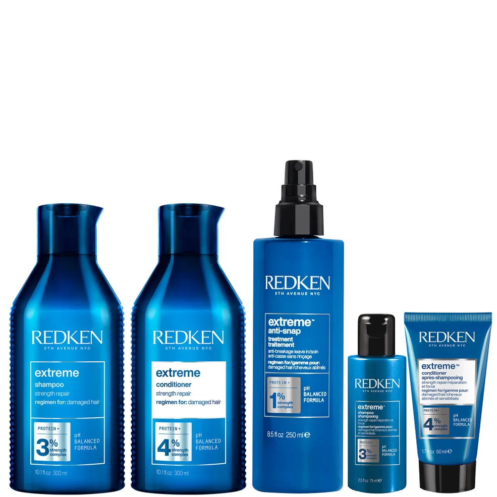 Redken Extreme Shampoo 300ml, Conditioner 300ml, Anti-Snap 250ml + Shampoo and Conditioner Travel Sizes Bundle (Worth £81.01) Image 1