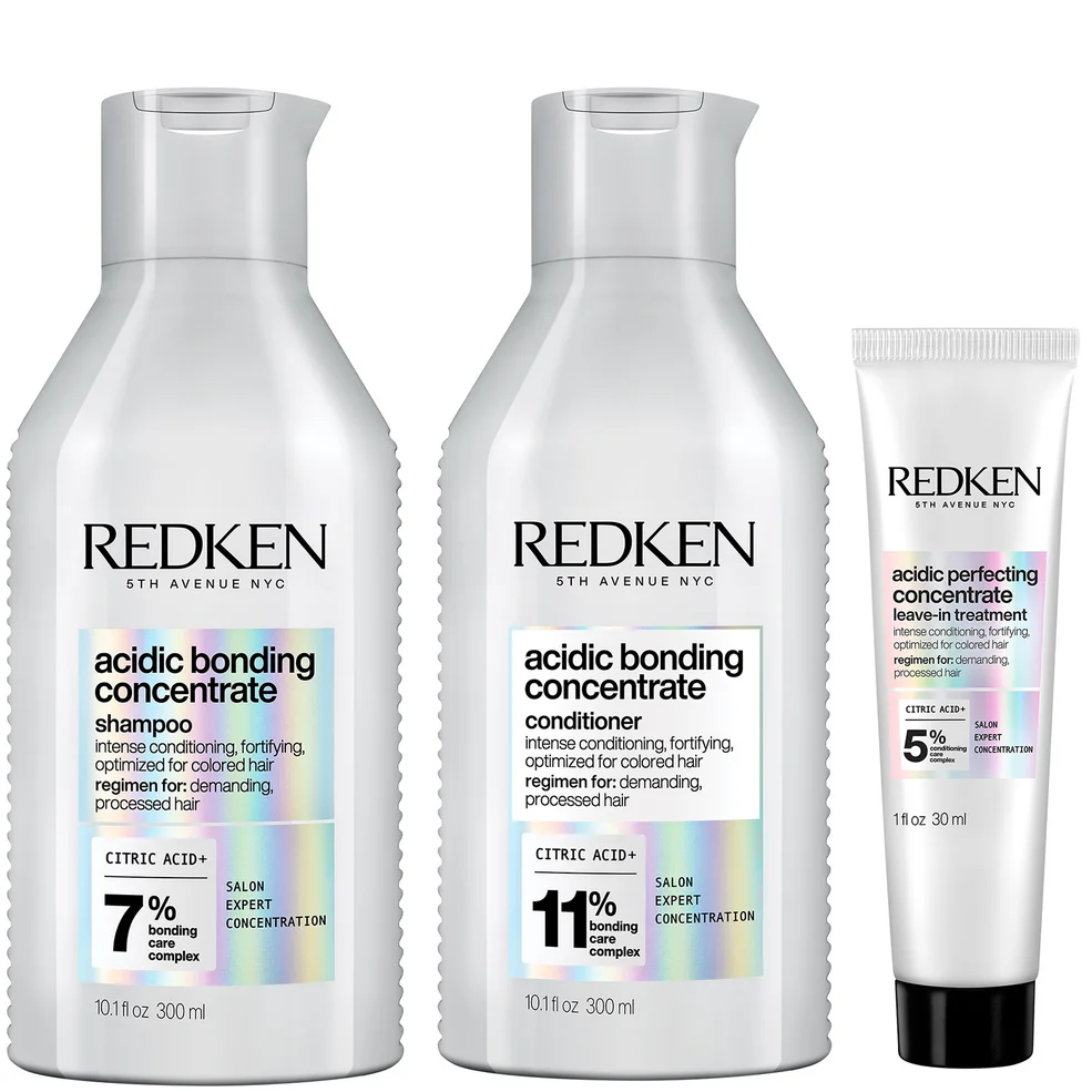 Redken Acidic Bonding Concentrate Shampoo 300ml, Conditioner 300ml and Leave-in Treatment 30ml Bond Repair Bundle (Worth £56.54) Image 1