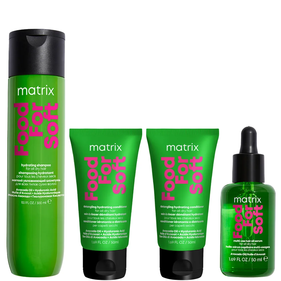 Matrix Food for Soft Shampoo 300ml, Hair Oil 50ml + 2x 50ml Mini Conditioners With Hyaluronic Acid For Dry Hair (Worth £40.82) Image 1