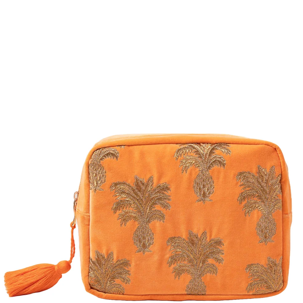 Elizabeth Scarlett Pineapple Velvet Wash Bag - Orange Image 1