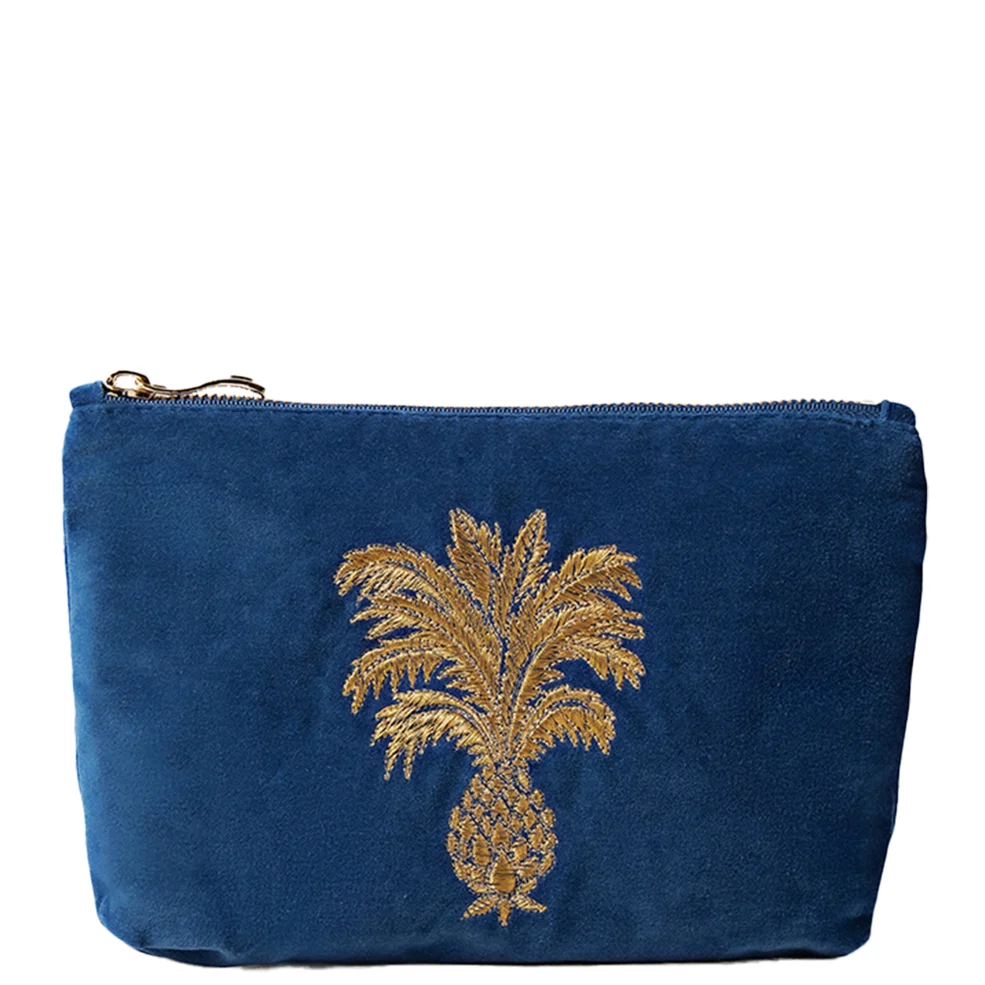 Elizabeth Scarlett Pineapple Cobalt Velvet Mini Pouch Image 1