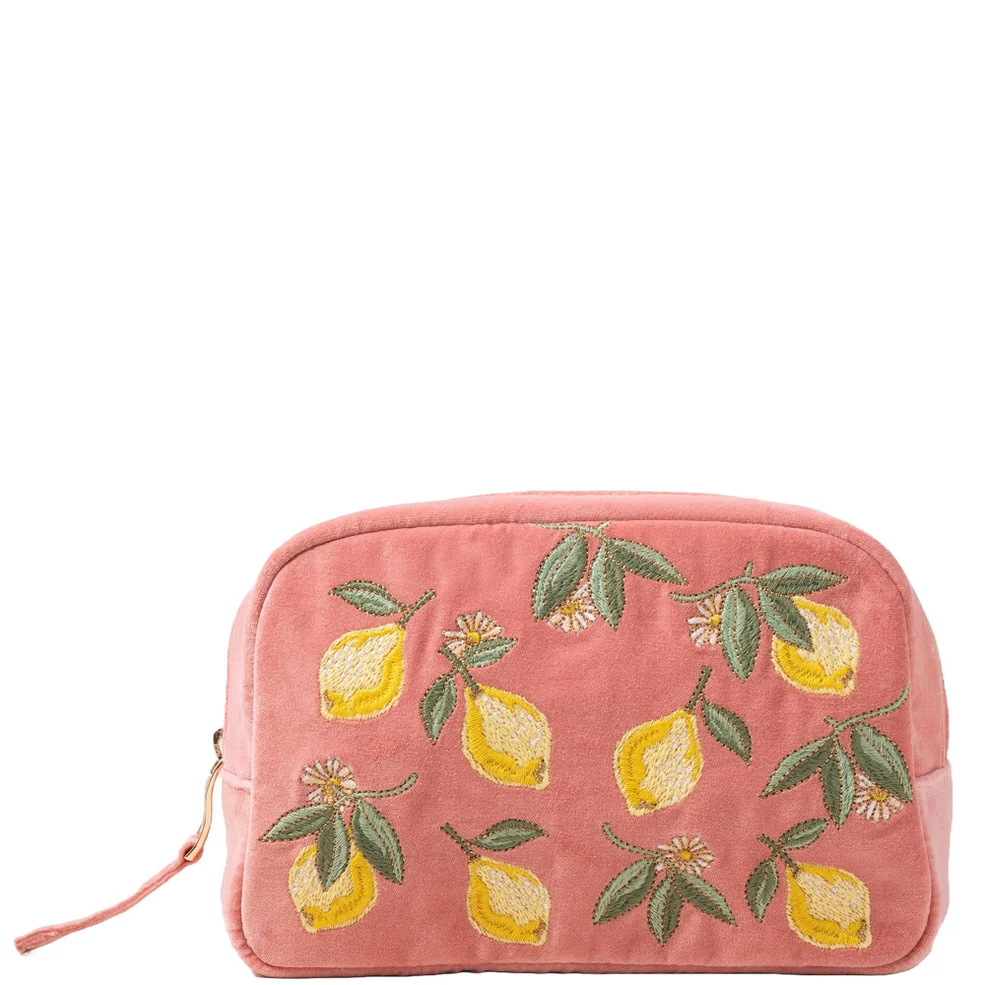 Elizabeth Scarlett Lemon Blossom Coral Velvet Cosmetics Bag Image 1