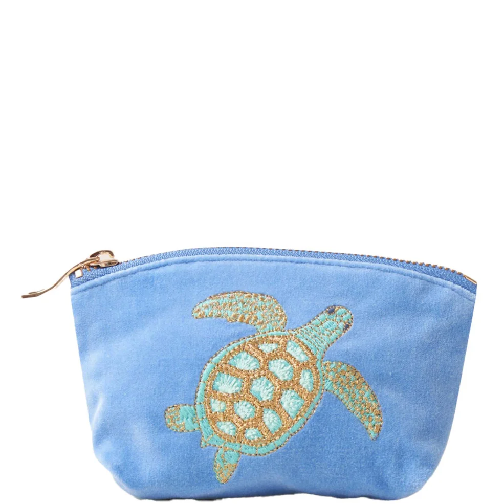 Elizabeth Scarlett Turtle Conservation Caribbean Blue Velvet Coin Purse Image 1