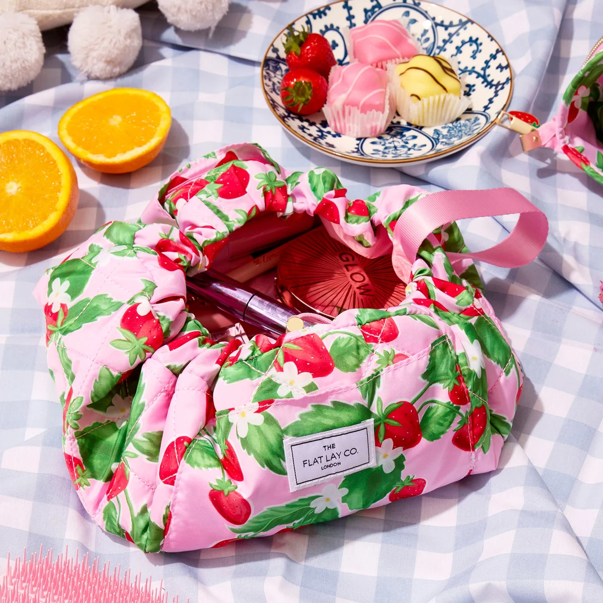 The Flat Lay Drawstring Makeup Bag Summer Strawberries