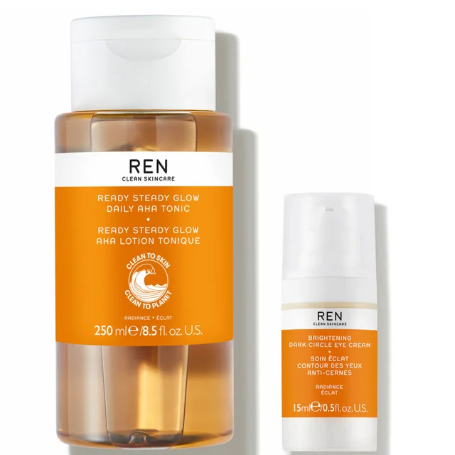 REN Clean Skincare Ready Steady Glow Daily AHA Tonic 250ml and Radiance Brightening Dark Circle Eye Cream 15ml