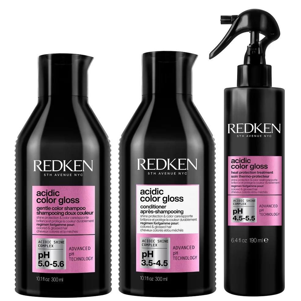 Redken Acidic Color Gloss Shampoo, Conditioner 300ml and Heat Protection Treatment 190ml Bundle Image 1