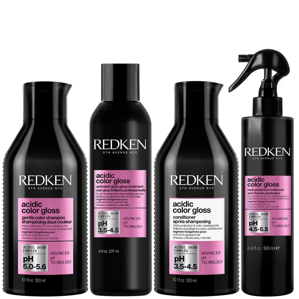 Redken Acidic Color Gloss Shampoo 300ml, Glass Gloss Treatment 237ml, Conditioner 300ml & Leave-in Treatment 190ml Image 1