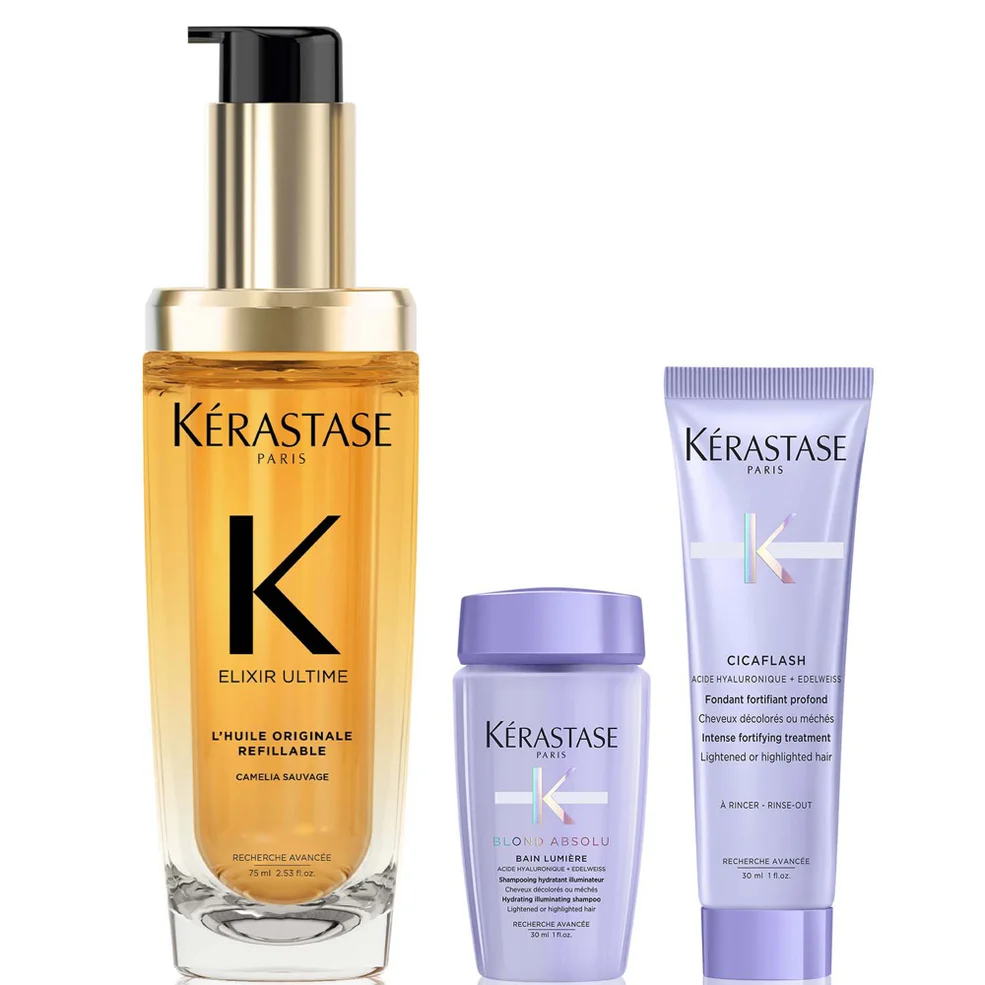 Kérastase Elixir Ultime L'Huile Originale Hair Oil 75ml with Mini Deluxe Blond Absolu Shampoo 30ml and Conditioner 30ml Duo Image 1