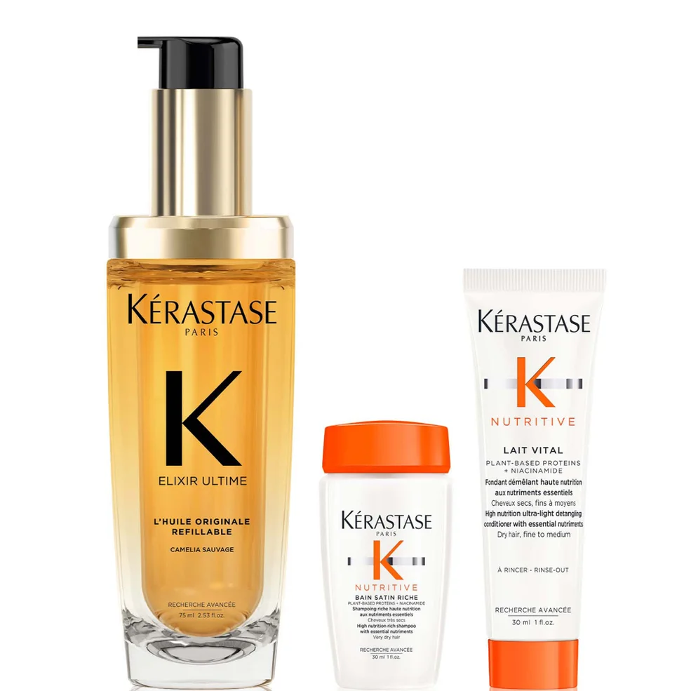 Kérastase Elixir Ultime L'Huile Originale Hair Oil 75ml with Mini Deluxe Nutritive Shampoo 30ml and Conditioner 30ml Duo Image 1