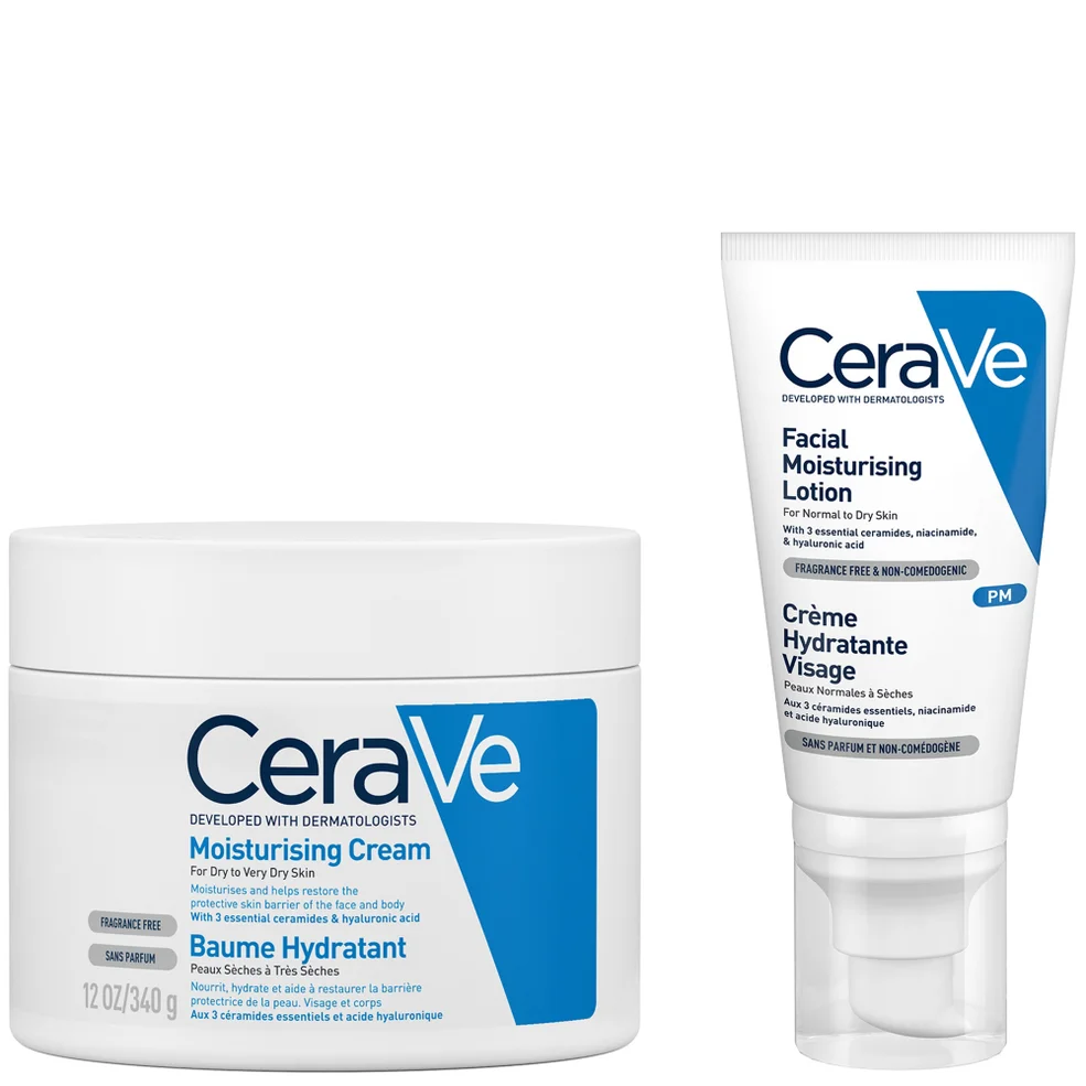 CeraVe Evening Moisturising Routine for Dry Skin, Body and Face Moisturiser with Hyaluronic Acid Image 1
