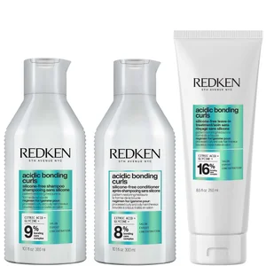 Redken Acidic Bonding Curls Shampoo 300ml, Conditioner 300ml, & Leave-In 250ml Bundle for Damaged Curly & Coily Hair - undefined undefined