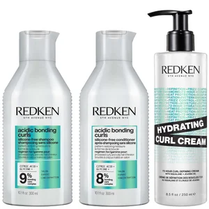 Redken Acidic Bonding Curls Shampoo, Conditioner and Hydrating Curl Cream Bundle for Damaged Curly & Coily Hair - undefined undefined