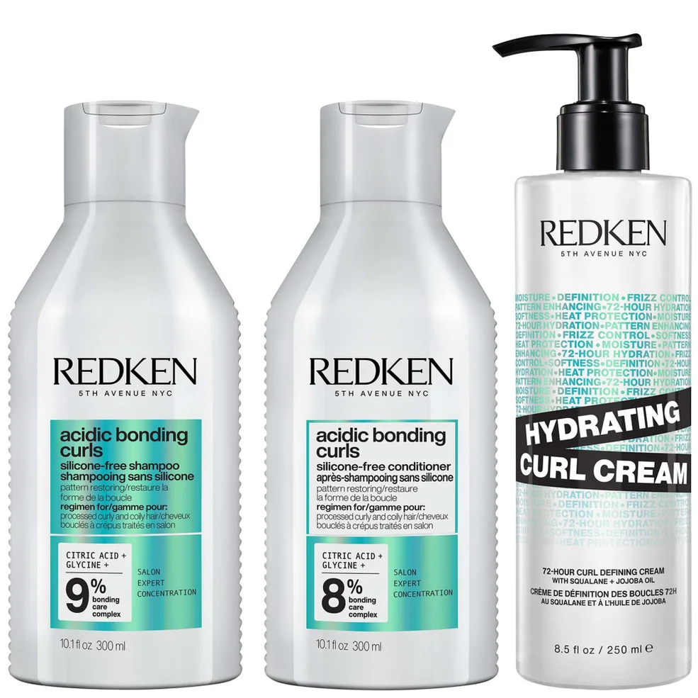 Redken Acidic Bonding Curls Shampoo, Conditioner and Hydrating Curl Cream Bundle for Damaged Curly & Coily Hair Image 1