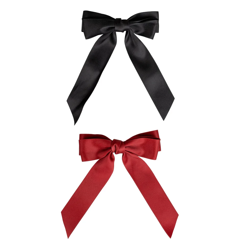 brushworks Satin Hair Bow Duo – Red and Black Image 1