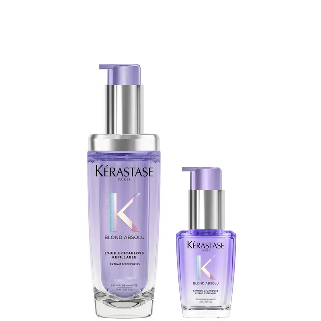 Kérastase Blond Absolu Refillable Hair Oil and Refill Capsule Duo, for Blonde or Lightened Hair with Hyaluronic Acid 75ml