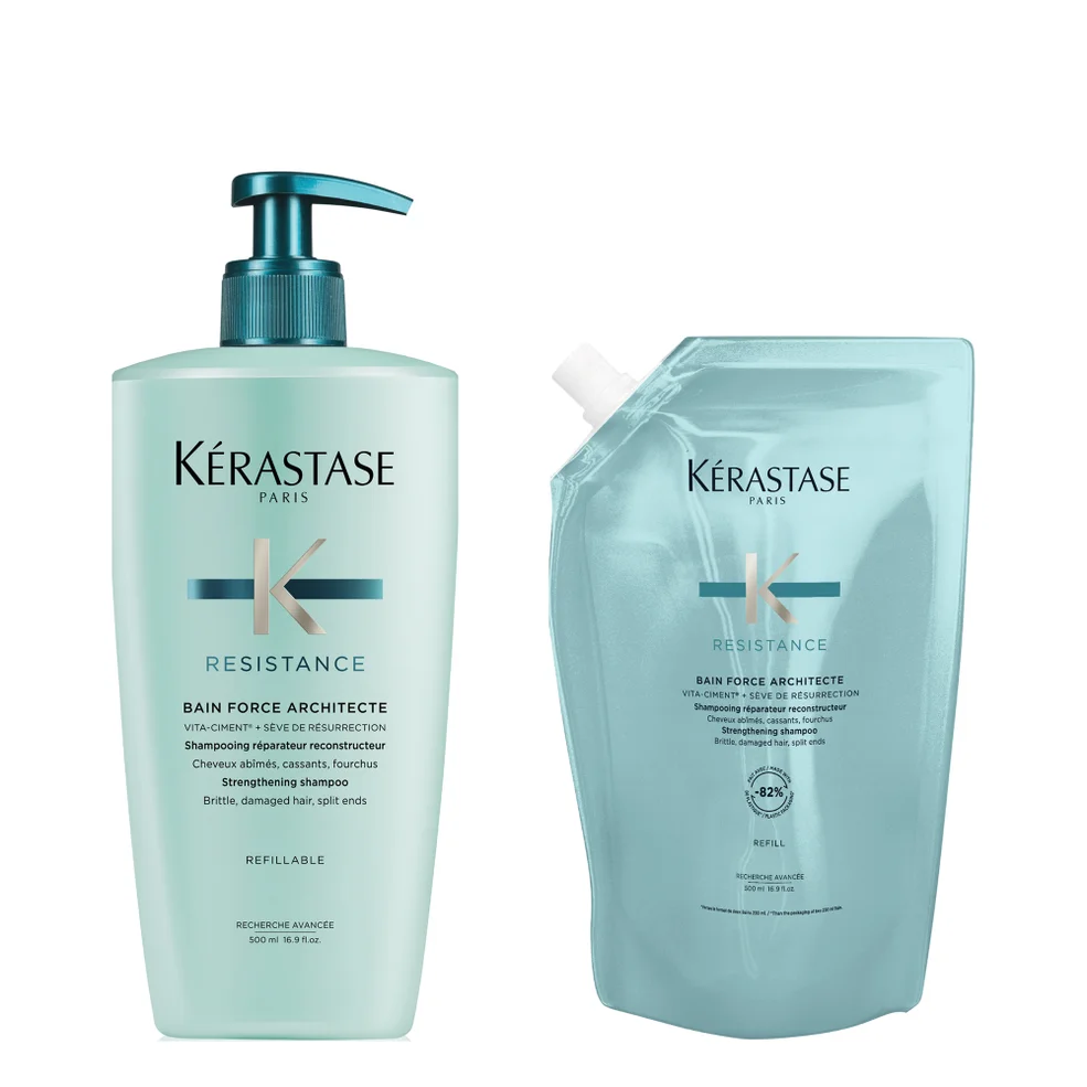 Kérastase Resistance Bain Force Architecte Refillable Shampoo And Refill Pouch 500ml For Damaged Hair Image 1