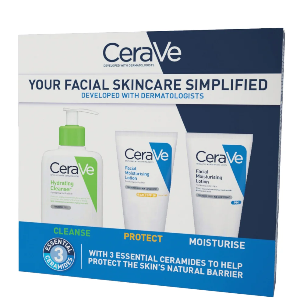 CeraVe Exclusive Skincare Routine Simplified Set for Face Cleansing & Moisturising with Hyaluronic Acid, SPF & Niacinamide Image 1