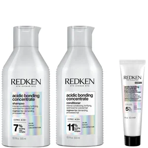Redken Acidic Bonding Concentrate Shampoo and Conditioner 300ml with Leave-In Treatment Travel Size 30ml, Bond Repair Bundle - undefined undefined